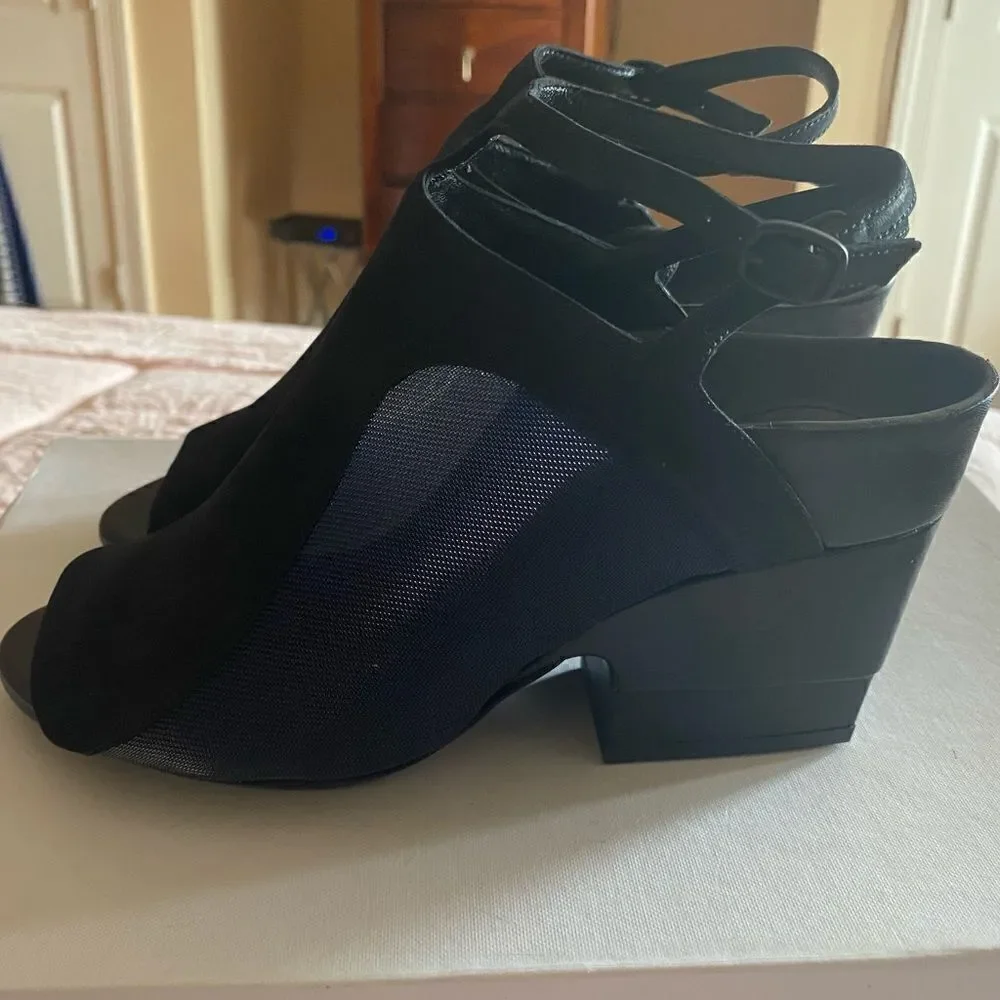 Black 'Aria' Mesh Leather Combo Heel Sandal